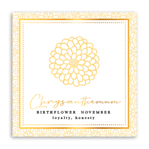 Tarjetas para joyer&iacute;a Flor de nacimiento Noviembre-Crisantemo Amarillo sunshine