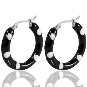 Pendientes Acero Inox criolla esmalte 40mm Negro blanco-plateado