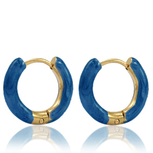 Pendientes Acero Inox criolla esmalte 16mm Azul p&eacute;troleo-dorado