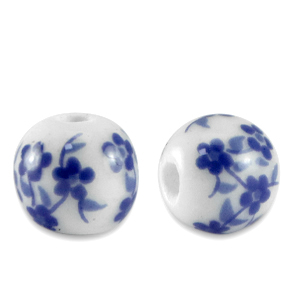 Abalorios de cer&aacute;mica 8mm Blanco-azul Delfts