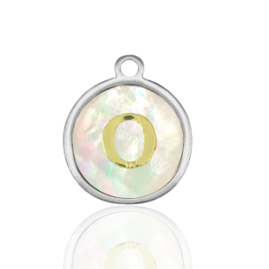 Colgantes Acero Inox 12mm concha letra O Blanco (color natural)-plateado