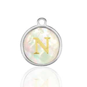 Colgantes Acero Inox 12mm concha letra N Blanco (color natural)-plateado