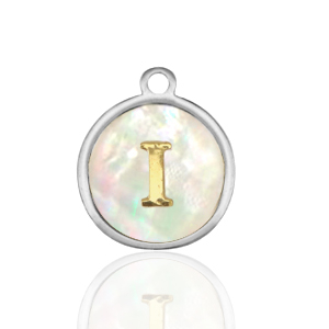 Colgantes Acero Inox 12mm concha letra I Blanco (color natural)-plateado