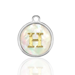 Colgantes Acero Inox 12mm concha letra H Blanco (color natural)-plateado