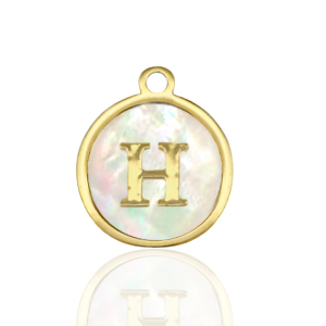 Colgantes Acero Inox 12mm concha letra H Blanco (color natural)-dorado