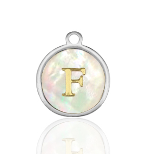 Colgantes Acero Inox 12mm concha letra F Blanco (color natural)-plateado