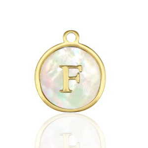 Colgantes Acero Inox 12mm concha letra F Blanco (color natural)-dorado