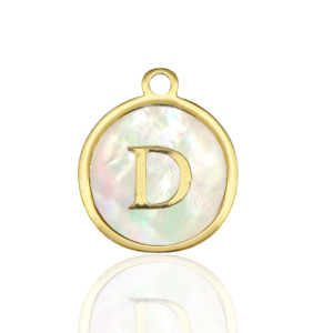 Colgantes Acero Inox 12mm concha letra D Blanco (color natural)-dorado