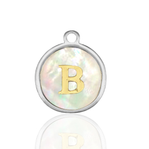 Colgantes Acero Inox 12mm concha letra B Blanco (color natural)-plateado