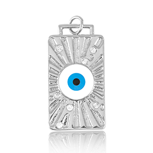 Metal TQ lat&oacute;n colgantes rect&aacute;ngulo con ojo providencia esmalte Plateado-azul blanco