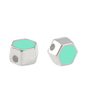 Abalorios met&aacute;licos DQ hex&aacute;gono Plata vieja-azul veraman (sin n&iacute;quel)