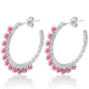 Pendientes Acero Inox criolla 30mm Plateado-rosa brillante