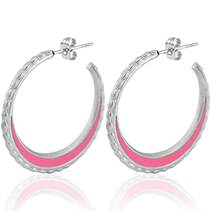 Pendientes Acero Inox criolla 30mm Plateado-rosa brillante