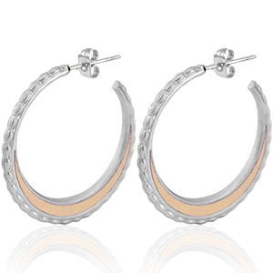 Pendientes Acero Inox criolla 30mm Plateado-rosa vintage