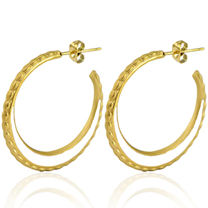 Pendientes Acero Inox criolla 30mm Dorado-blanco