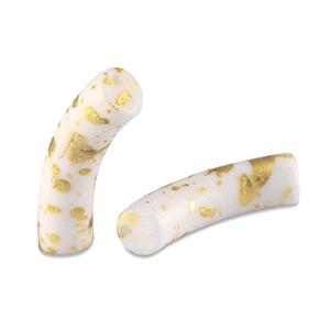 Abalorios acr&iacute;licos tubo mate Blanco-dorado