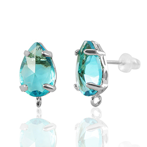 Pendientes de Cristal con anilla gota Azul-plateado
