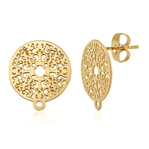 Fornituras Acero Inox pendientes 14mm con anilla Dorado