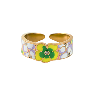 Anillos Acero Inox flor Dorado-multicolor