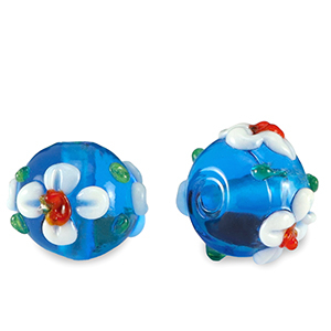 Abalorios de cristal pintados a mano flor Azul de prusia-blanco