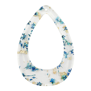 Colgantes de resina con flores secas gota Azul-dorado