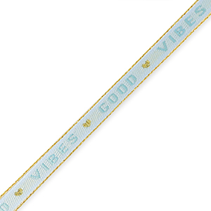 Cinta con texto "good vibes" Azul hielo-oro