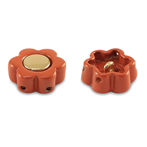 Abalorios Tile flor Rojo coral-dorado