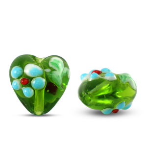 Abalorios de cristal pintados a mano coraz&oacute;n flor Transparente verde-azul