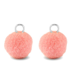 colgantes pomp&oacute;n con anilla 10mm Plateado-rosa