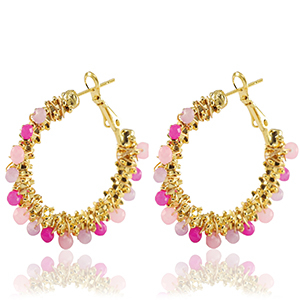 Pendientes Acero Inox faceteados Rosa claro-dorado