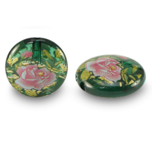 Abalorios de cristal 14mm flor Verde transparente-rosa roja