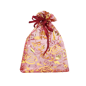 Bolso de organza 7x9cm rosa Rosa cherry-dorado