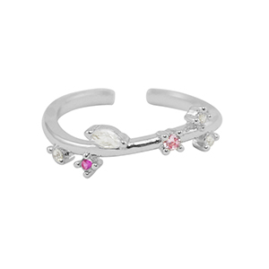 Metal TQ lat&oacute;n anillo zirconia Plateado-cristal rosa