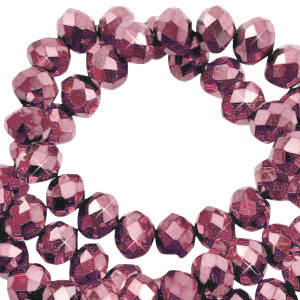Abalorios faceteados disco 4x3mm Rosa magenta-revestimiento pearl shine