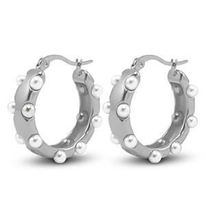 Pendientes Acero Inox Imitaci&oacute;n de perlas Plateado