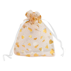 Bolso de organza 7x9cm coraz&oacute;n Blanco-oro