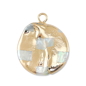 Perlas de agua dulce colgante redondo Dorado-blanco natural