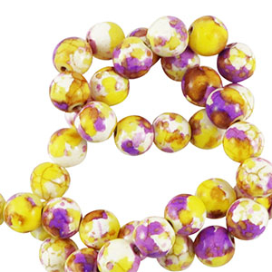 Abalorios de cer&aacute;mica 6mm Blanco-amarillo morado