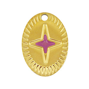 Colgantes Acero Inox oval estrella Dorado-morado