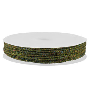 Hilo macram&eacute; trenzado 1mm Verde oscuro-multicolor met&aacute;lico