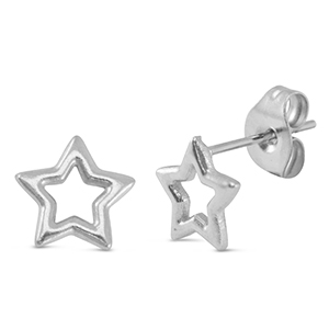 Pendientes Acero Inox estrella Plateado