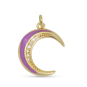 Metal TQ lat&oacute;n colgante zirconia luna Dorado-p&uacute;rpura