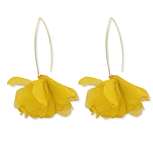 Pendientes Trendy chif&oacute;n flor Amarillo-dorado