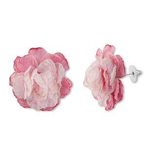 Pendientes Trendy chif&oacute;n flor Rosado-rosa claro-plata