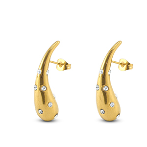 Pendientes Acero Inox gota con strass Dorado