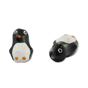 Abalorios de cristal pintados a mano ping&uuml;ino Negro-blanco