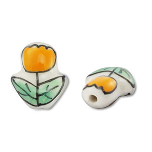 Abalorios de cristal pintados a mano tulip&aacute;n Blanco-naranja-verde