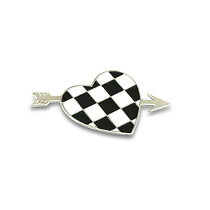 Broches coraz&oacute;n con flecha Plata-negro-blanco