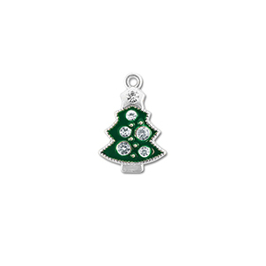 Colgantes met&aacute;licos zirconia &aacute;rbol de navidad Plateado-verde