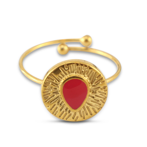 Anillos Acero Inox esmalte redondos con gota Dorado-rosa magenta